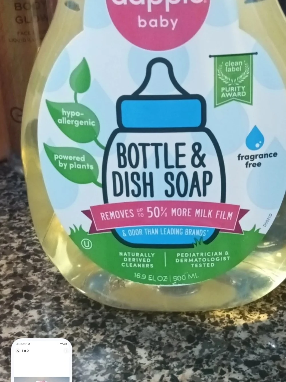 Apple Dapple Baby Bottle & Dish Soap - Yellow with Pink Cap